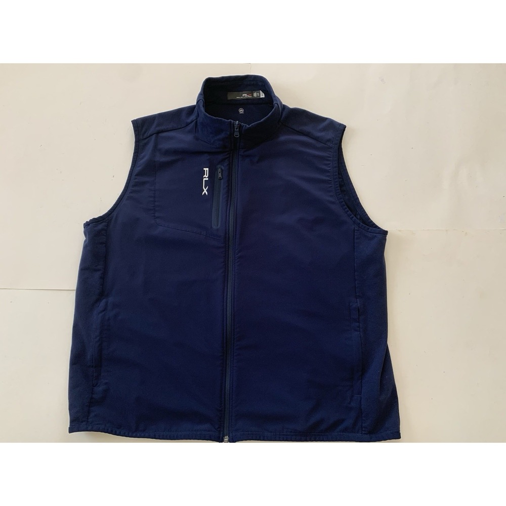 RLX Ralph Lauren Full Zip Vest Men's XXL Navy Lightweight Pockets Golf Casual